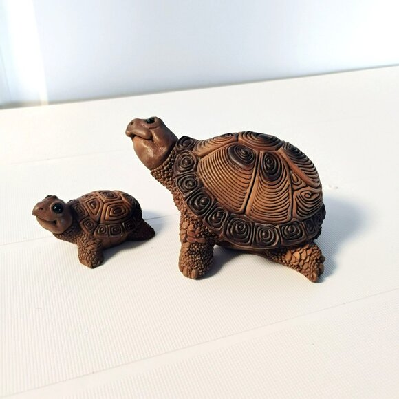 Vintage 1980s Tortoise Turtle Figurines by Don James Signed Stone Critter - Picture 2 of 15
